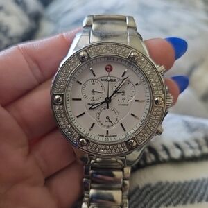 Michele Silver Diamond Chronograph Watch